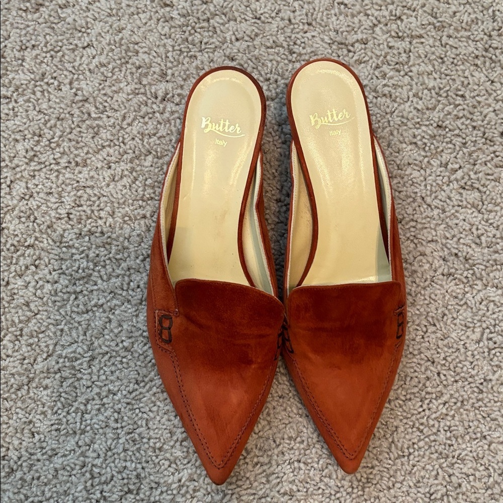 Butter Italy Suede Mules. Made In Italy. Coral Color - Picture 3 of 4